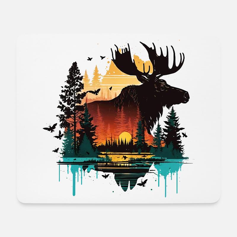 Elch - Landschaft - Sonnenuntergang - Mousepad (Querformat) - Weiß