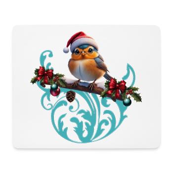 Cute Christmas bird sitting on a covered branch - Mouse Pad (horizontal) - white - Front