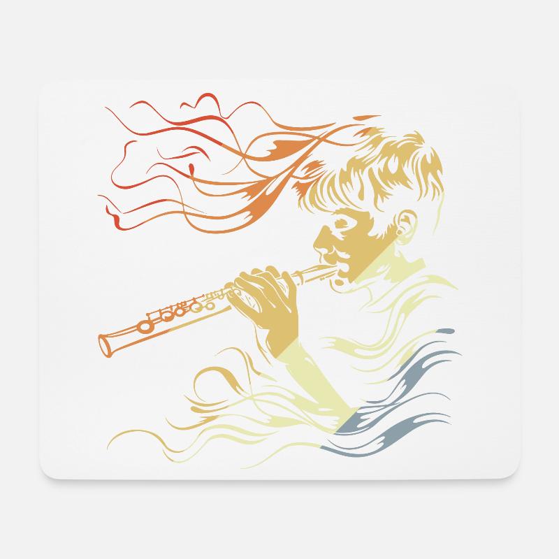 Flöte Junge Zeichnung Vintage - Mousepad (Querformat) - Weiß