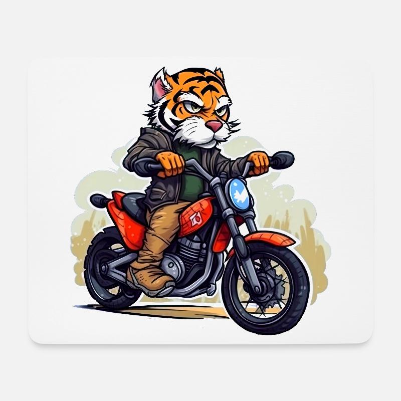 Tiger Motorradfahrer - Mousepad (Querformat) - Weiß