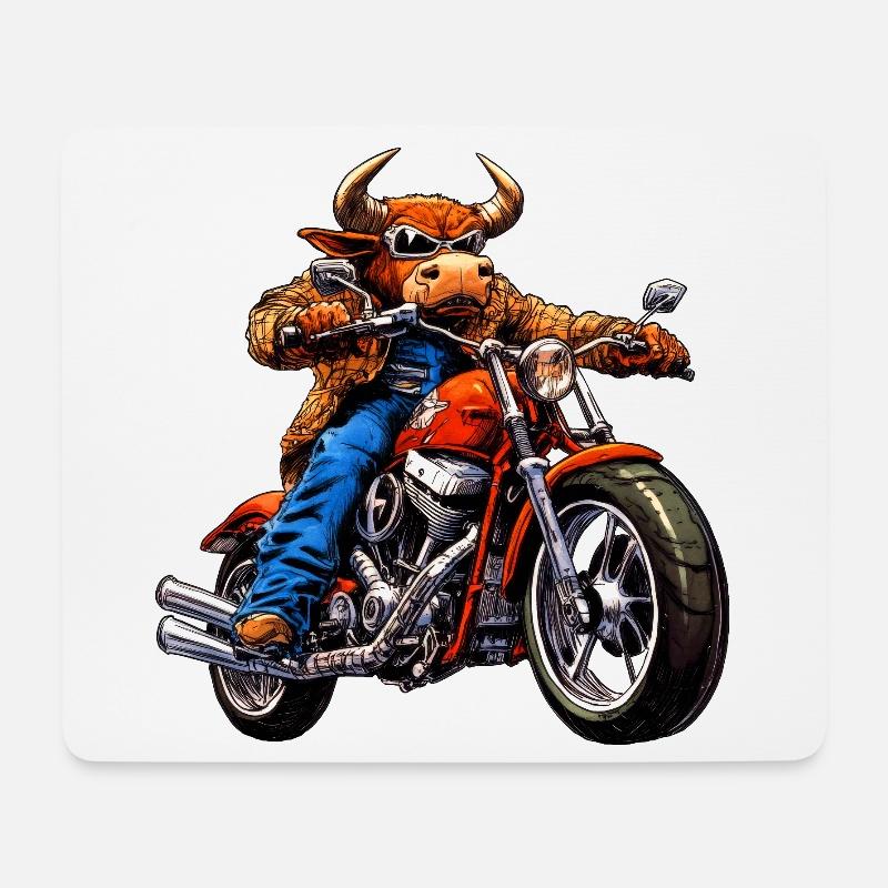 Stiere Motorrad / Motorradfahrer Stier - Mousepad (Querformat) - Weiß