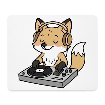 Ein Fuchs als DJ mit Kopfhörern am Mischpult - Mousepad (Querformat) - Weiß - Vorne