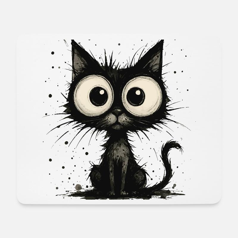 Lustige schwarze Katze mit großen Augen – splash - Mousepad (Querformat) - Weiß