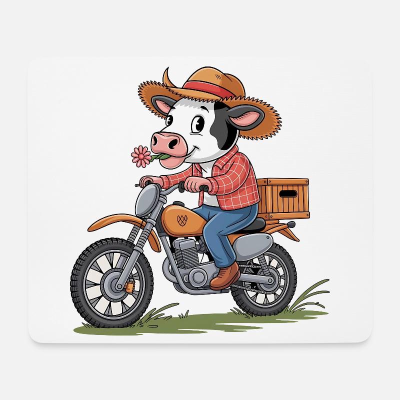 Abenteuerlustige Kuh Auf Motorrad - Mousepad (Querformat) - Weiß