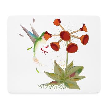 Colibri rencontre la fleur de la cloche d’aspiration - motif amusant - Tapis de souris (format paysage) - blanc - Devant