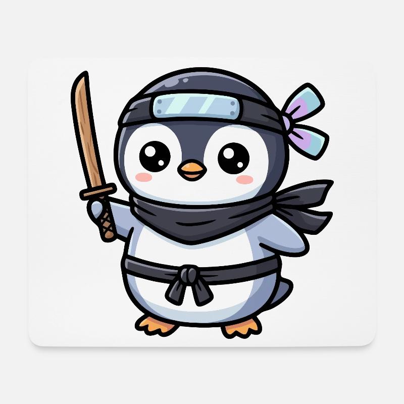 Ninja-Pinguin mit Schwert - Mousepad (Querformat) - Weiß