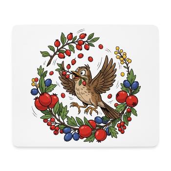 Oiseau joyeux dans une couronne de baies - Tapis de souris (format paysage) - blanc - Devant