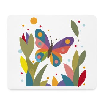 Bunter Schmetterling im Blumenfeld  - Mousepad (Querformat) - Weiß - Vorne