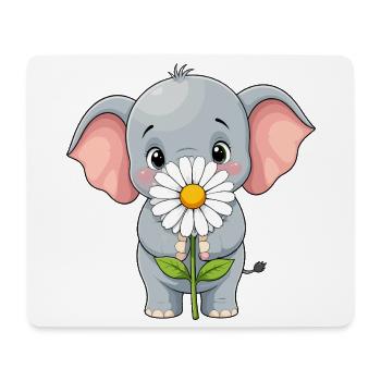 Kleiner Elefant mit Blume - Mousepad (Querformat) - Weiß - Vorne
