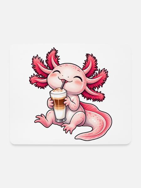 Süßes Axolotl mit Latte Macchiato - Mousepad (Querformat) - Weiß