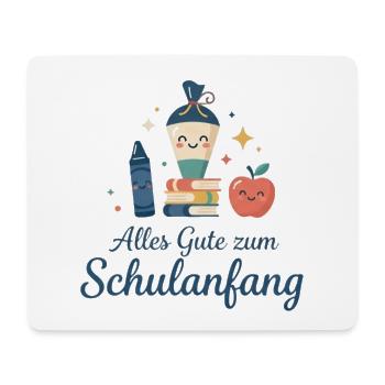 Schulanfang: Lächelnde Schulutensilien - Mousepad (Querformat) - Weiß - Vorne