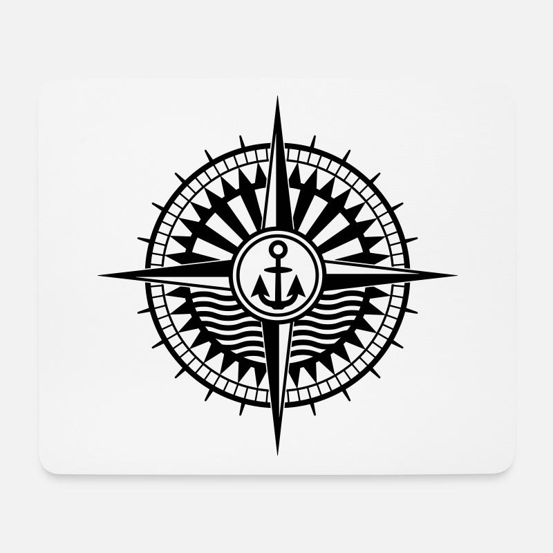Cooler Seefahrer Kompass mit Anker und Windrose - Mousepad (Querformat) - Weiß