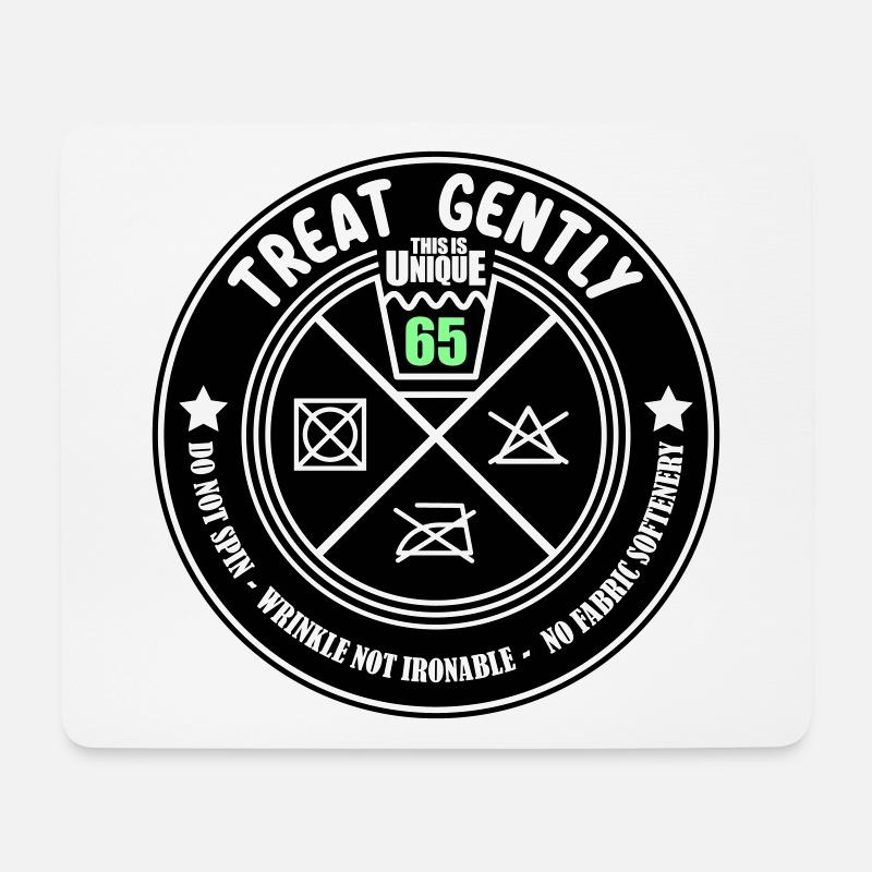 Schonend behandeln Unikat ist 65 | Farben änderbar - Mousepad (Querformat) - Weiß