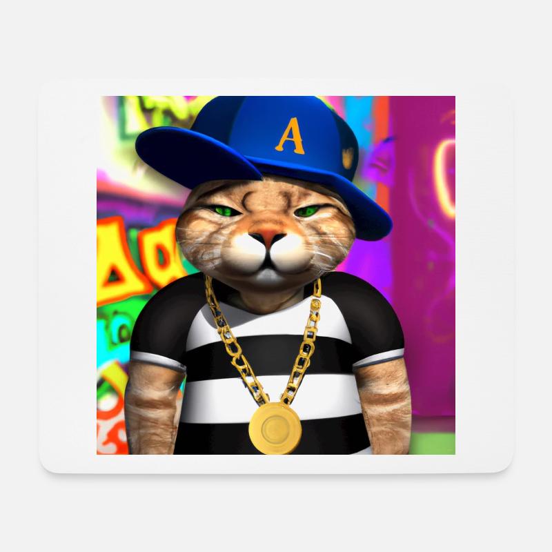 Coole Katze - KI generierte Kunst - AI Art - Mousepad (Querformat) - Weiß