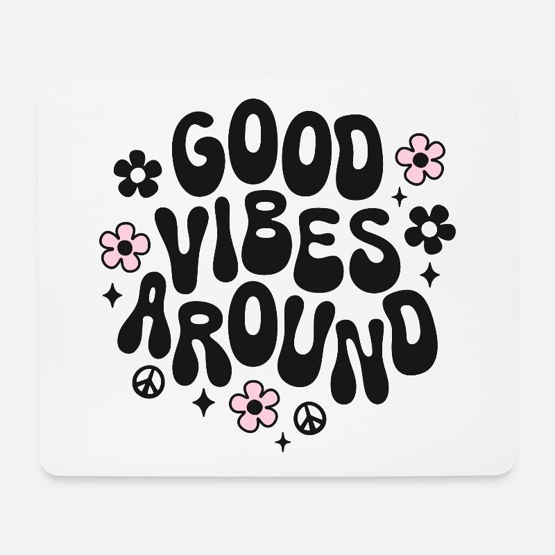 Good vibes around Spruch Trendy Retro Peace Love - Mousepad (Querformat) - Weiß