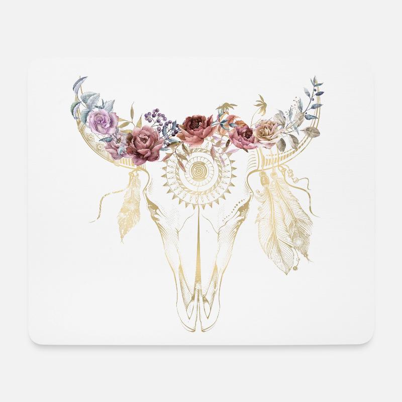 Boho Style / Blumen / Skull / Design - Mousepad (Querformat) - Weiß