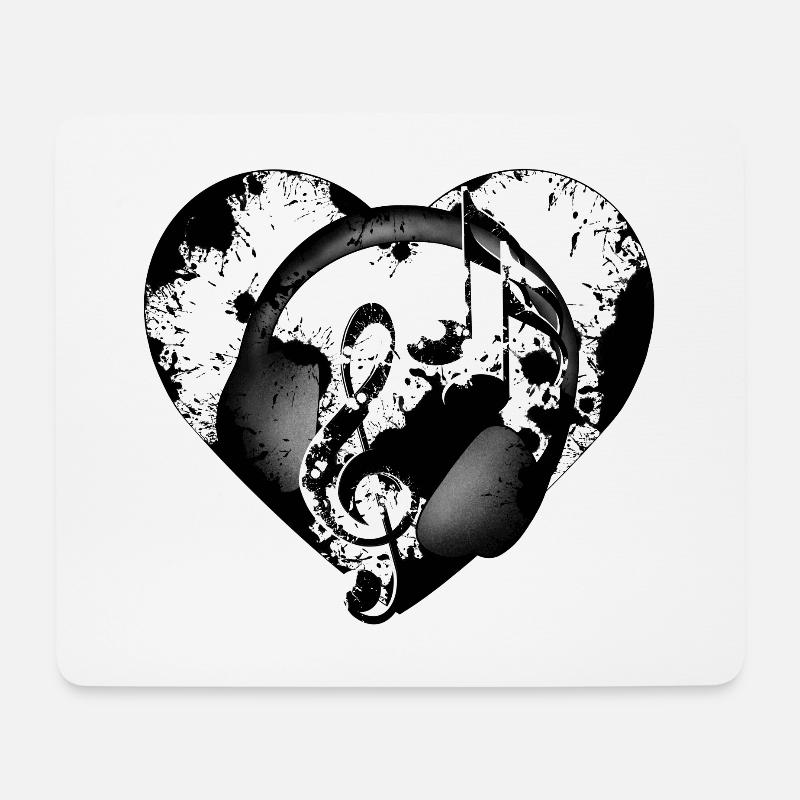 Kopfhörer Herz - Mousepad (Querformat) - Weiß