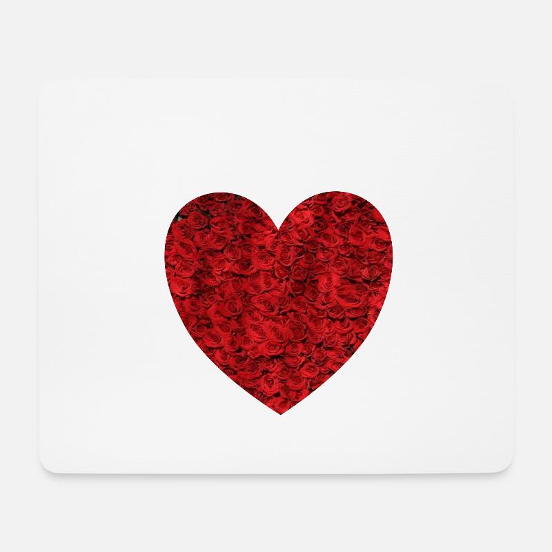 rotes Herz mit Rosen - Mousepad (Querformat) - Weiß