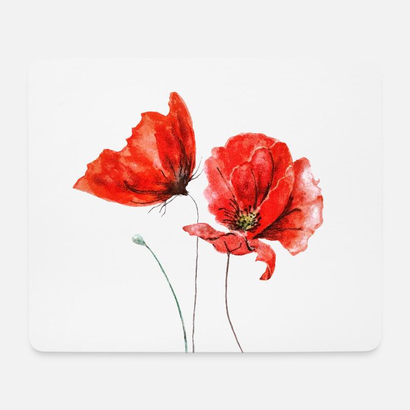 Coquelicots Fleurs de pavot Fleur rouge - Tapis de souris (format paysage) - blanc