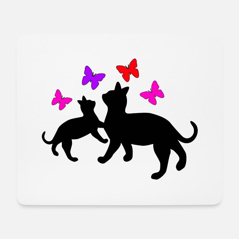 Katzen und Schmetterlinge - Mousepad (Querformat) - Weiß