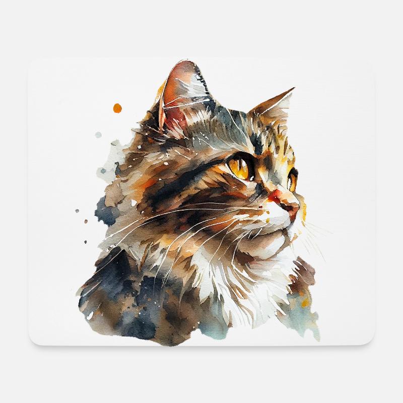 Aquarellporträt einer flauschigen roten Katze - Mousepad (Querformat) - Weiß