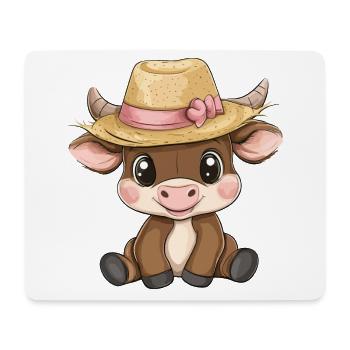 Taureau mignon mignon bébé enfants animal dessin animé - Tapis de souris (format paysage) - blanc - Devant