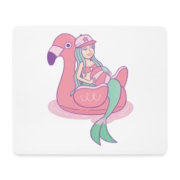 Meerjungfrau Mädchen auf Flamingo Pool Float - Mousepad (Querformat) - Weiß - Vorne