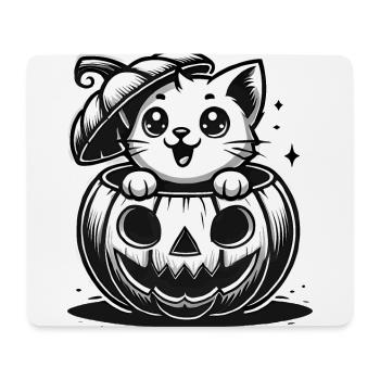 Verrückte Katze im Halloween-Kürbis - Mousepad (Querformat) - Weiß - Vorne