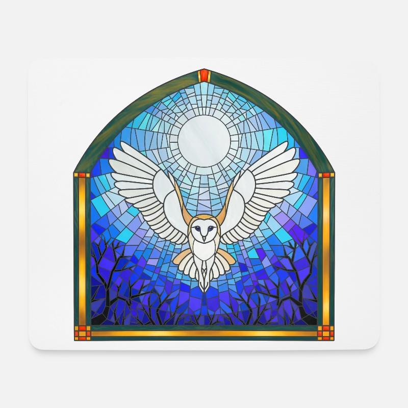Hibou et Lune - Tapis de souris (format paysage) - blanc