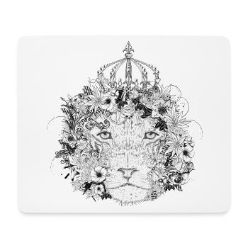 majestätisch geschmückter Löwe mit Blumen & Krone - Mousepad (Querformat) - Weiß - Vorne