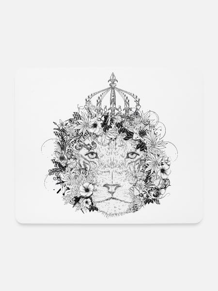 majestätisch geschmückter Löwe mit Blumen & Krone - Mousepad (Querformat) - Weiß