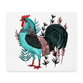 Türkisfarbener Hahn im Pflanzendesign - Mousepad (Querformat) - Weiß - Vorne