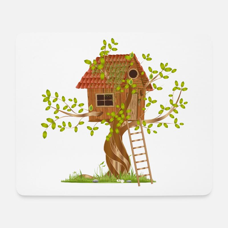 schiefes Baumhaus in der Baumkrone mit Leiter - Mousepad (Querformat) - Weiß