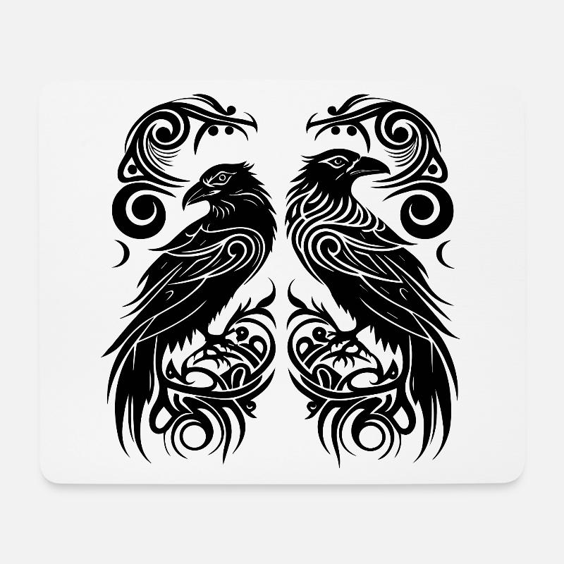 Odins Raben Hugin und Munin Tribal Tattoo Wikinger - Mousepad (Querformat) - Weiß