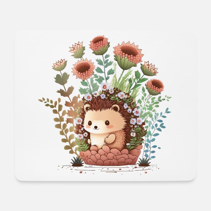 Niedlicher Igel, Blumentopf, Einheimische Tiere - Mousepad (Querformat) - Weiß