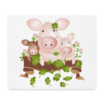 Trois cochons chanceux avec des trèfles à quatre feuilles - Tapis de souris (format paysage) - blanc - Devant