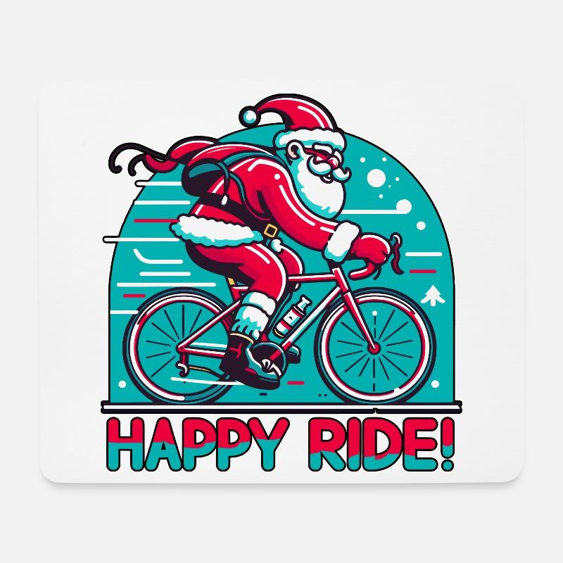 Happy Ride Chrsitmas Nikolaus auf dem Rennrad - Mousepad (Querformat) - Weiß