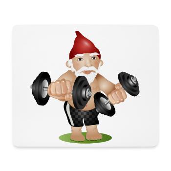 Bodybuilder Gartenzwerg mit Hanteln beim Training - Mousepad (Querformat) - Weiß - Vorne