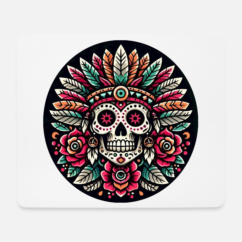 Crâne maya 2 - Tapis de souris (format paysage) - blanc