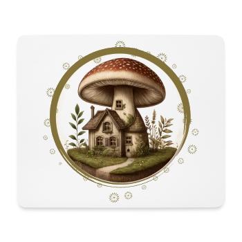Conception d’un champignon comme une maison de conte de fées dans la forêt - Tapis de souris (format paysage) - blanc - Devant