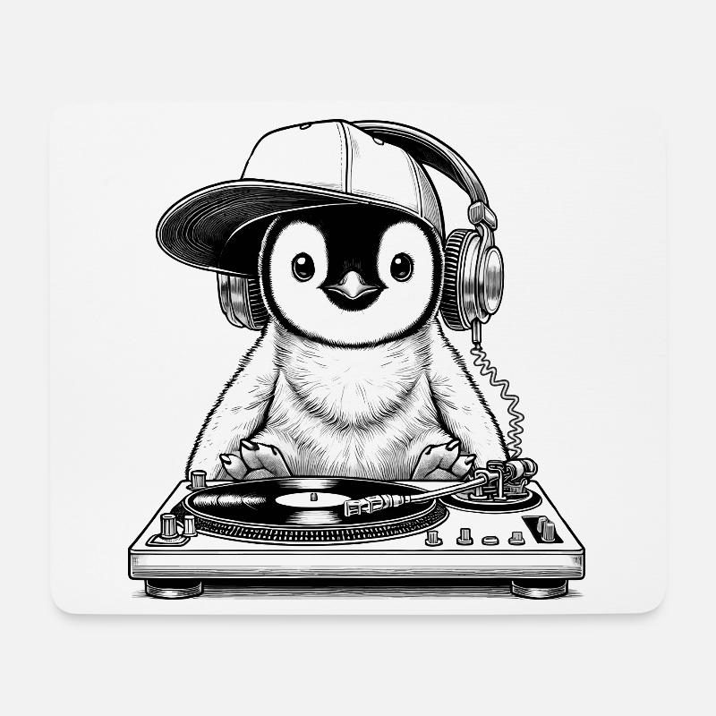 cooles Pinguin-Motiv als DJ mit Kopfhörer - Mousepad (Querformat) - Weiß