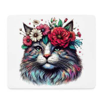 Katze mit Blumen - Mousepad (Querformat) - Weiß - Vorne