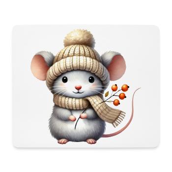 entzückende Maus mit einer warmen Strickmütze - Mousepad (Querformat) - Weiß - Vorne