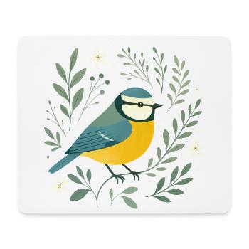 Blaumeise und Blüten - Mousepad (Querformat) - Weiß - Vorne
