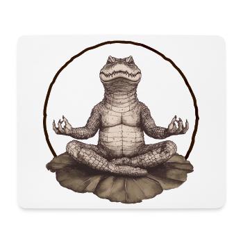 Meditating Crocodile – Zen on the Lotus Flower - Mouse Pad (horizontal) - white - Front
