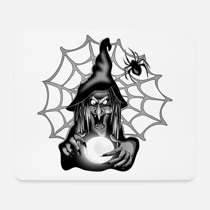 Hexe mit Ball und Spinnennetz - Mousepad (Querformat) - Weiß