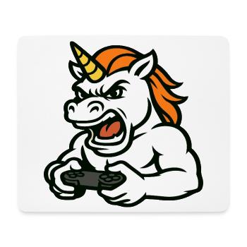 Raging Unicorn Gamer Maskottchen mit Controller - Mousepad (Querformat) - Weiß - Vorne
