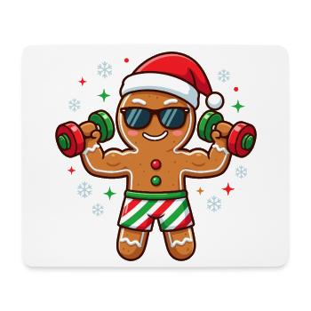 Christmas Gingerbread Man Weightlifting Fitness Student - Mouse Pad (horizontal) - white - Front