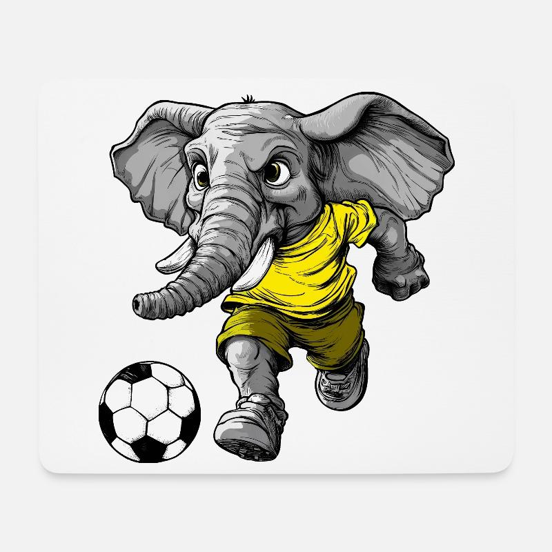 Elefant Fussball - Mousepad (Querformat) - Weiß