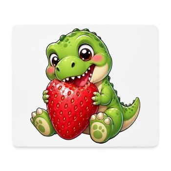 Dino T-Rex with Strawberry Summer Cartoon - Mouse Pad (horizontal) - white - Front